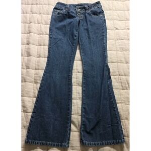 Vintage Lee Dungarees Jeans Womens 3M Low Rise Flare Dark‎ Wash Denim Y2k 90's